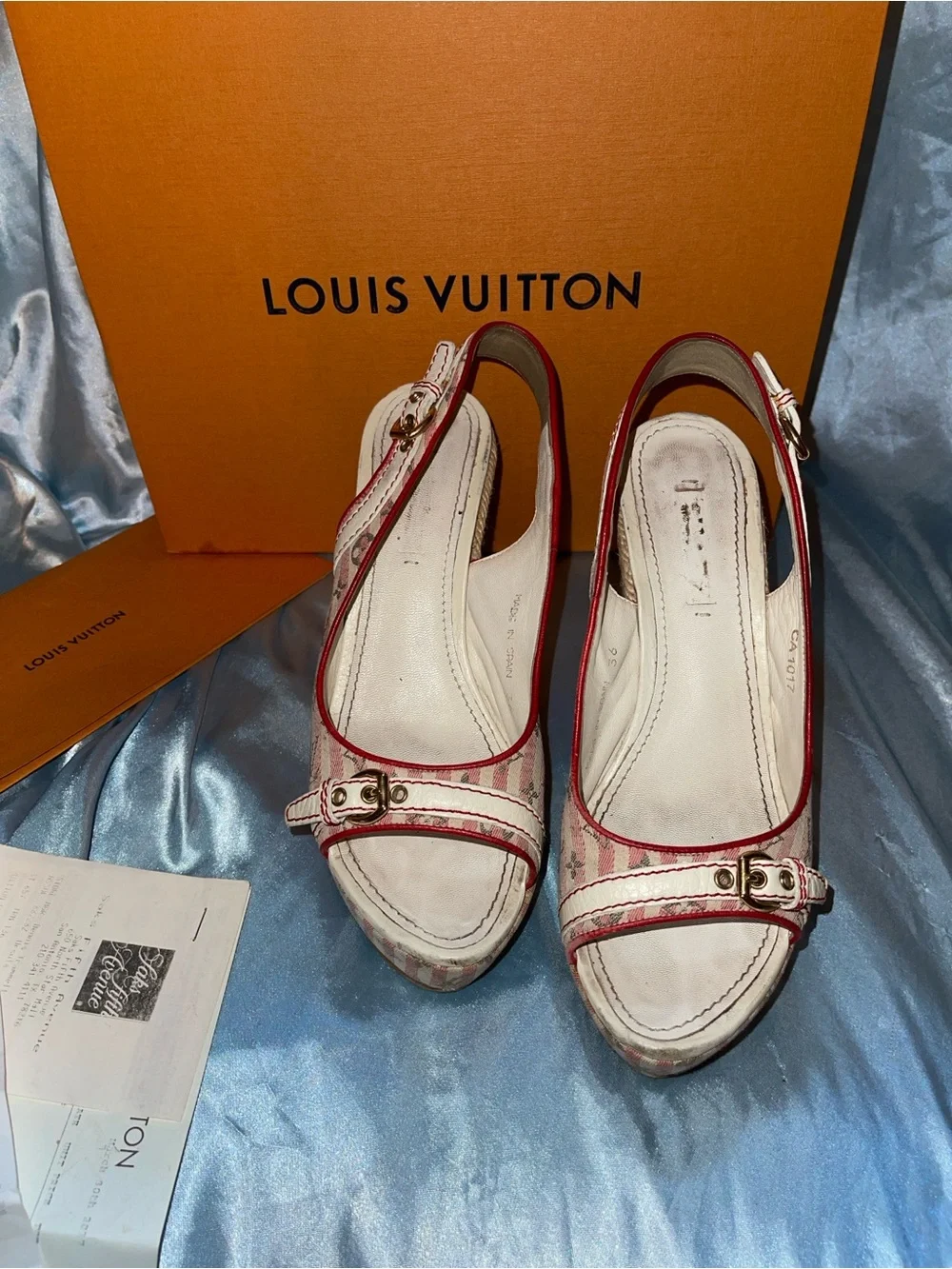 Louis Vuitton Women's Beige and Red Peep-Toe Slingback Heels - Picture 10 of 11